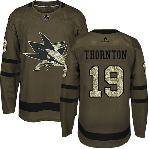 Adidas Sharks #19 Joe Thornton Green Salute to Service Stitched Youth NHL Jersey